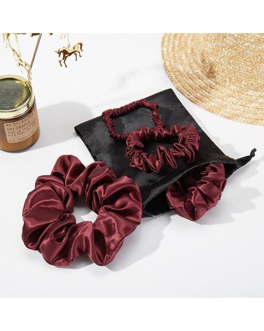 Soft Strokes Silk Red Pure Mulberry Silk Mini Scrunchie Set Of Five