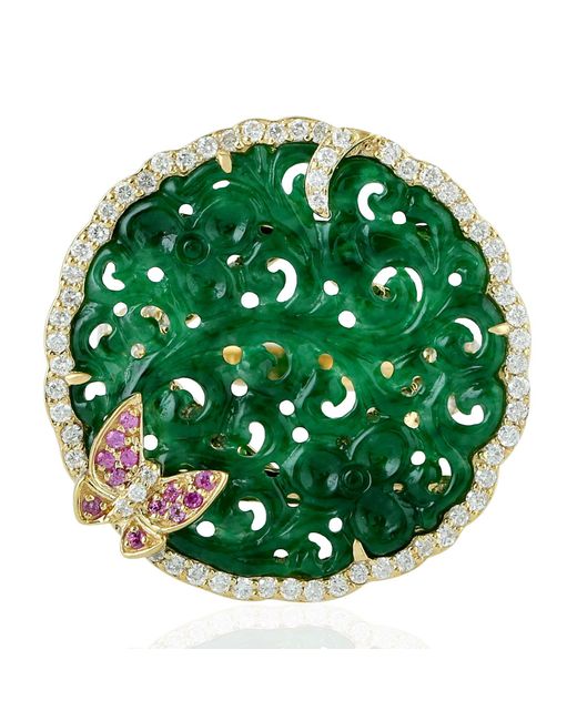 Artisan Green Carving Jade & Sapphire With Diamond Butterfly Ring