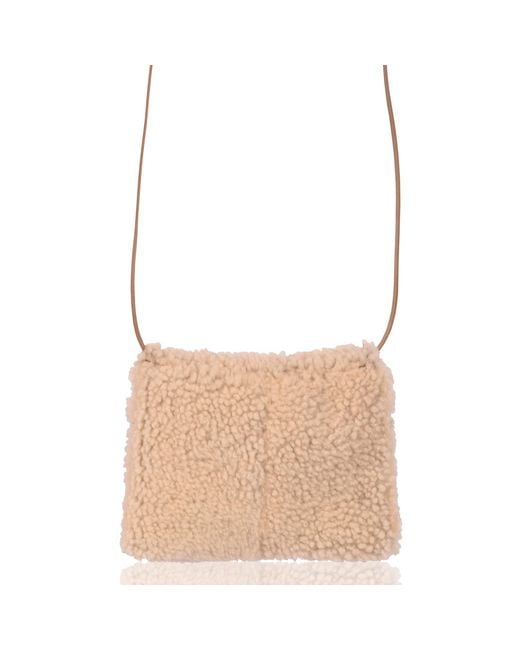Owen Barry Brown Sheepskin Crossbody Bag Cream