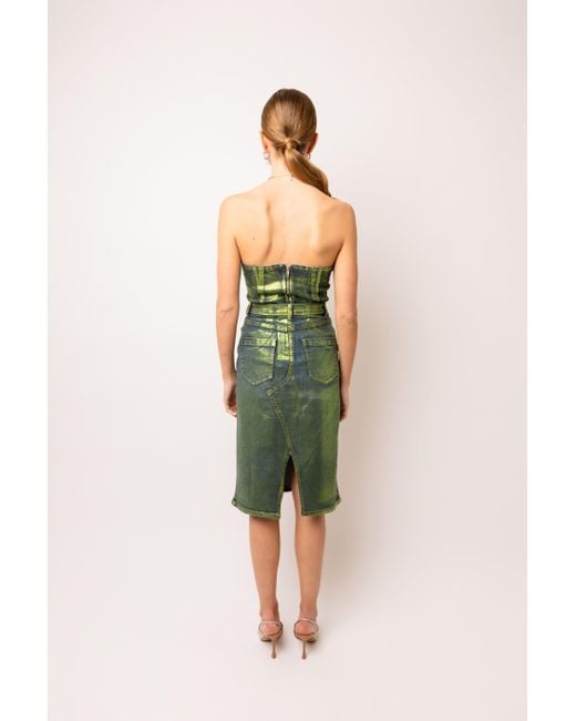Amy Lynn Green Clara Denim Foil Coated Midi Skirt
