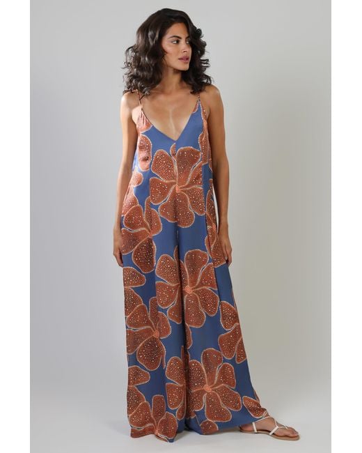 Traffic People Orange Full Bloom And Floral Ithaca Sleeveless Jumpsuit