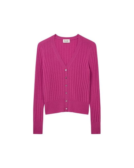 Loop Cashmere Pink Cashmere Wide Rib Cardigan