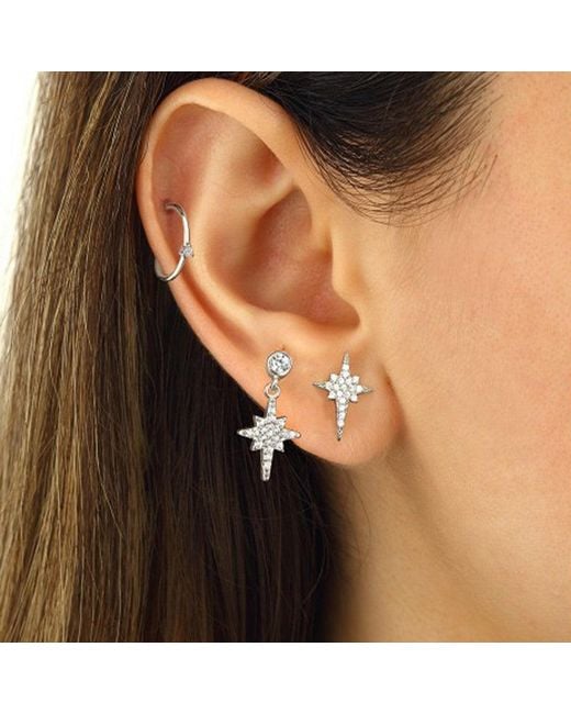 Spero London Metallic Northern Star Polaris Starburst Sterling Necklace & Stud Earring Set
