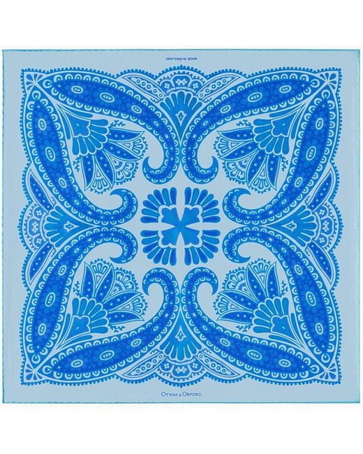Otway & Orford Blue 'Kaleidoscope' Paisley Silk Pocket Square for men