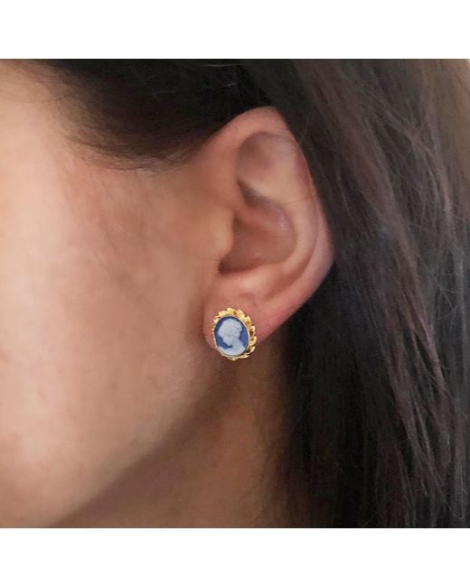 Vintouch Italy Blue Plated Mini Cameo Stud Earrings