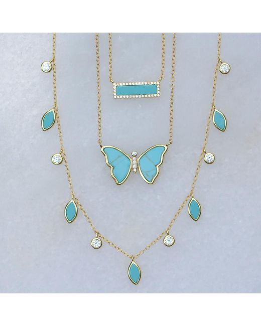 KAMARIA Blue Butterfly Necklace With Bezel