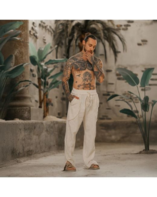 Zhenabia White Tribe Pants Boho Cotton Summer Pants for men