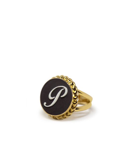 Vintouch Italy Metallic Gold Vermeil Black Cameo Ring Initial P