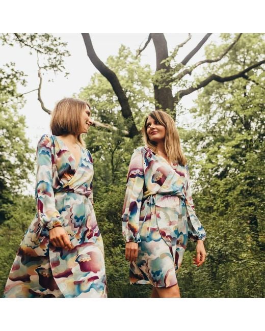 Oh!Zuza Blue Echo Lightweight Mini Wrap Dress With Pockets – Abstract Print