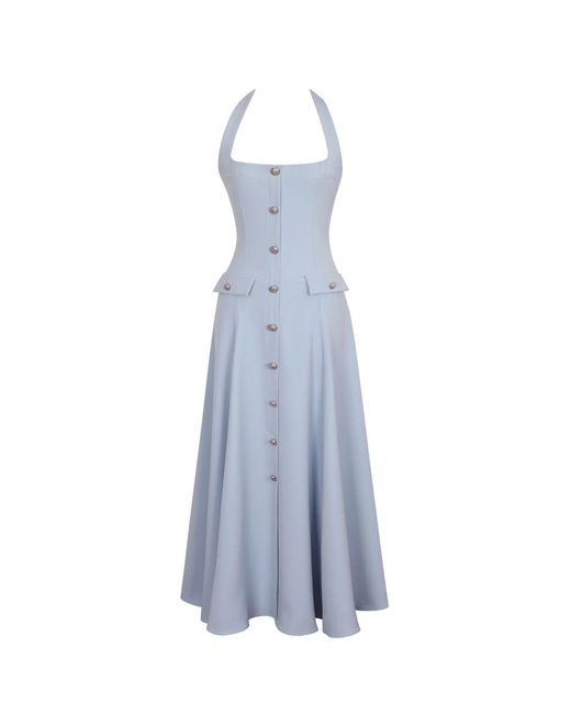 Miss Circle New York Blue Gillian Mist Halter A-Line Midi Dress