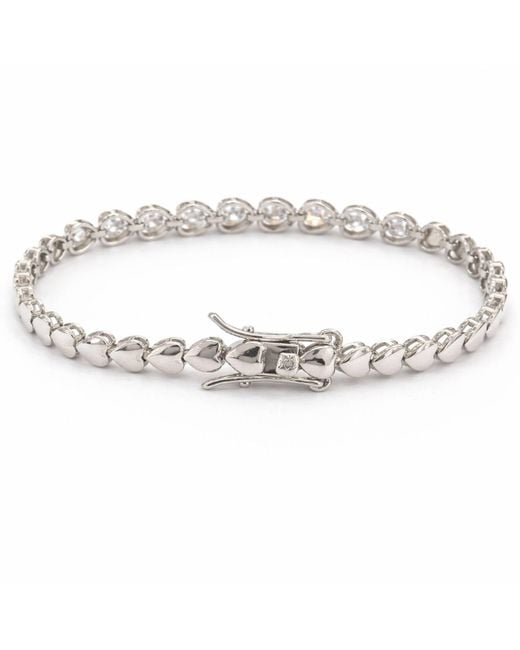 Pearl Code Metallic Celine Big Heart Tennis Bracelet With Cubic Zirconia