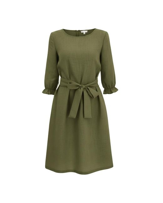 LeMuse Green Emma — Stonewashed Linen Dress With Pockets & Tie Belt