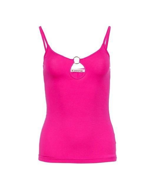 Conquista Pink Spaghetti Strap Keyhole Top
