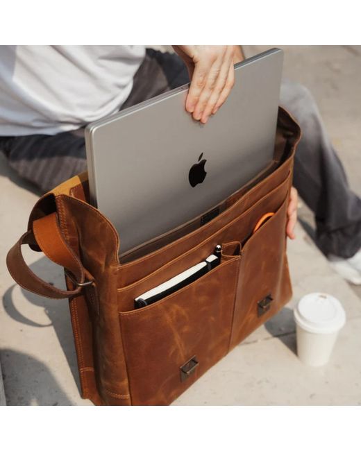 Hides Leather Co. Brown Handmade Leather Messenger Bag, Travel Laptop Briefcase for men