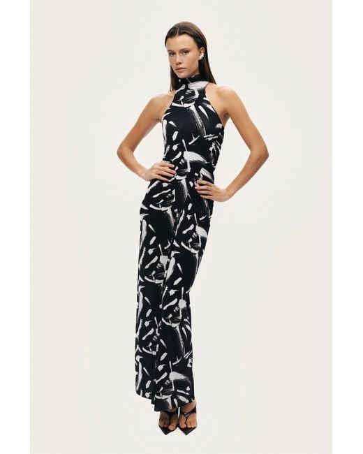 Nocturne Black Printed Halter Maxi Dress
