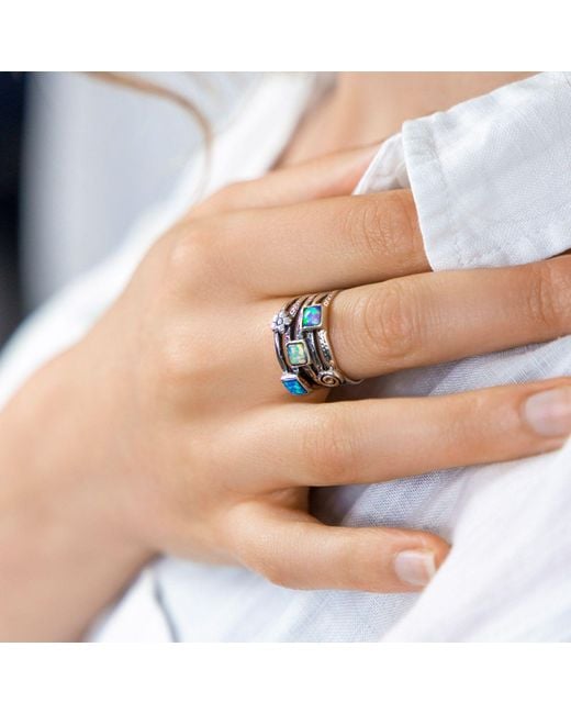 Isla Silver Blue Sterling Fire Opal Stacking Ring