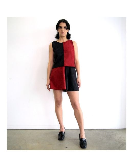 By Noa Rawitz Red Ultra Suede Sleeveless Color Blocked Top- And