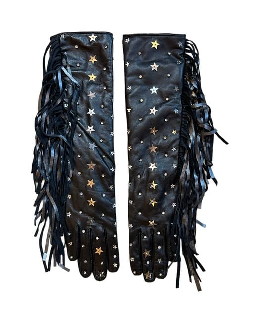 Any Old Iron Black Wild West Sequin & Fringe Leather Gloves