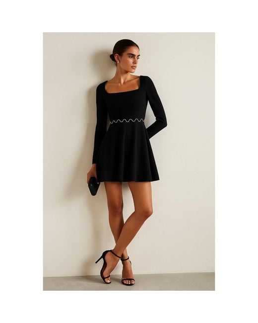 2KStyle Black Brigitte Square Neckline Chain-Embellished Skater Mini Dress
