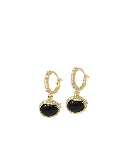 Vintouch Italy Metallic Ad Astra-Plated Onyx Mini Hoop Earrings