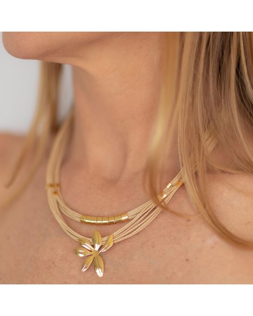 Nart Nature Making Art Metallic Neutrals The Flower Buriti Natural Fiber Necklace