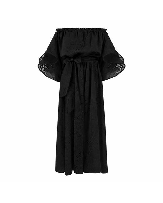 Lilamie Black Victoria Wavy Sleeves Ankle Length Resort Dress