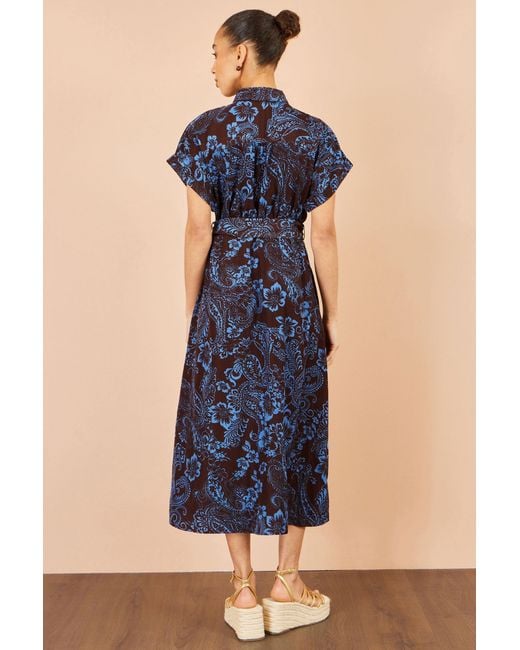 Yumi' Blue Paisley Midi Shirt Dress