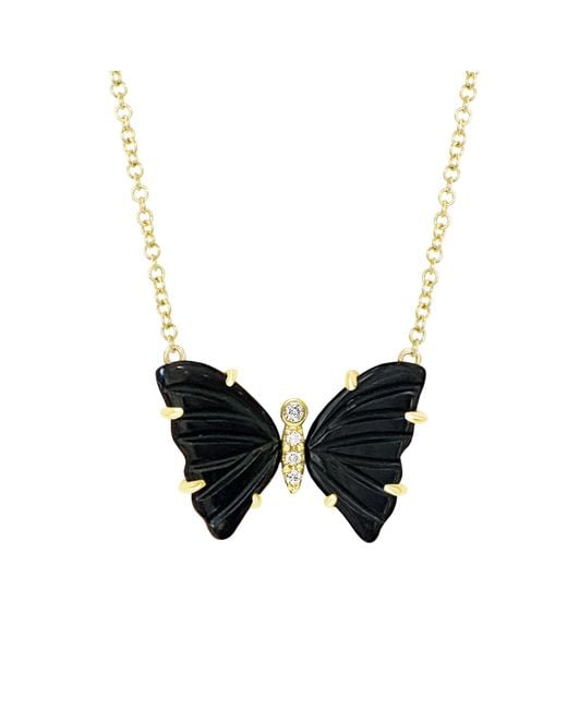 KAMARIA Black 14k Onyx Butterfly Necklace With Diamonds & Prongs