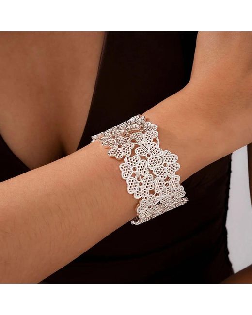 Angel Barocco White Floral Lace Open Cuff Bangle