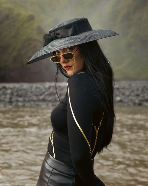 Esther Saadia Black Geometric Mock Neck Kintsugi