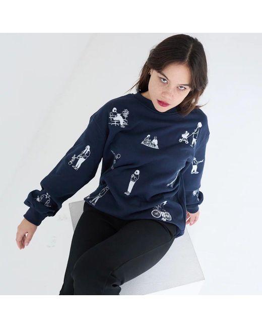 London Atelier Byproduct Blue Premium Heavyweight Jumper With People Embroidery