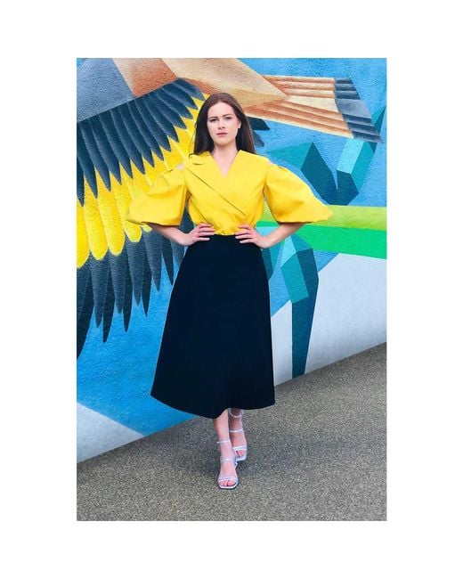 Femponiq Blue Semi Flared Cotton Skirt