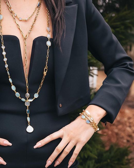 Loni Paul Jewelry Metallic Moonstone, Kyanite, Aquamarine & Pearl Necklace