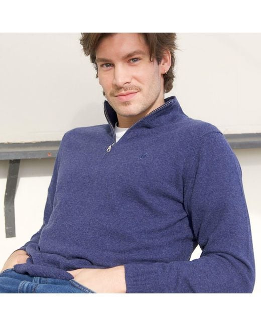 Bel Cashmere Blue Cashmere Half-Zip Denim Sweater for men