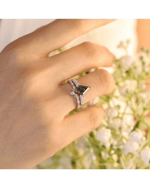 Azura Jewelry New York Metallic Nebula Nights Moss Agate Ring Set Vermeil