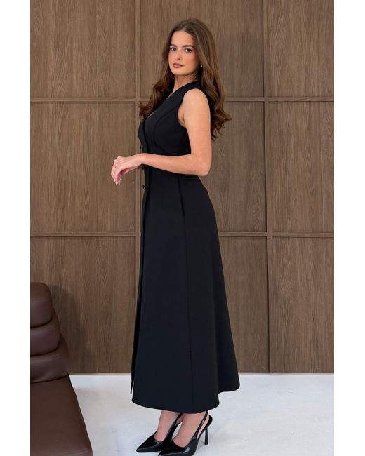Girl In Mind Black Hazel Tailored Sleeveless Midi Dress