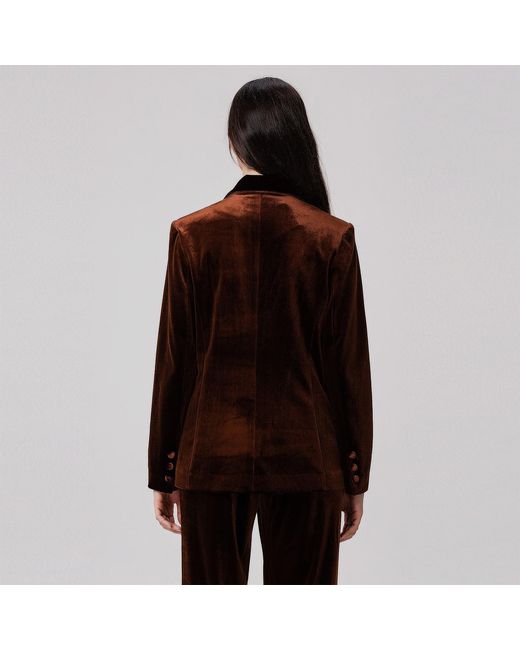 Smart and Joy Brown Double Breasted Velvet Suit Blazer