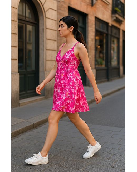 Conquista Pink Floral Cotton Voile A-Line Dress