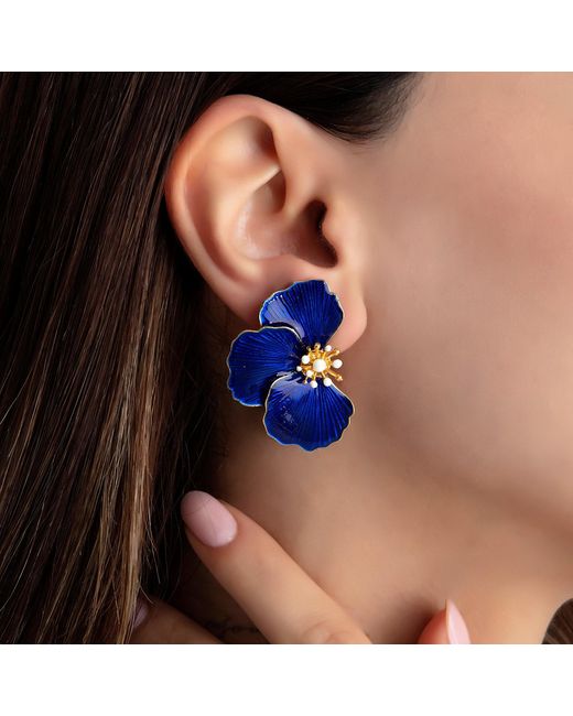 Milou Jewelry Blue Poppy Flower Earrings