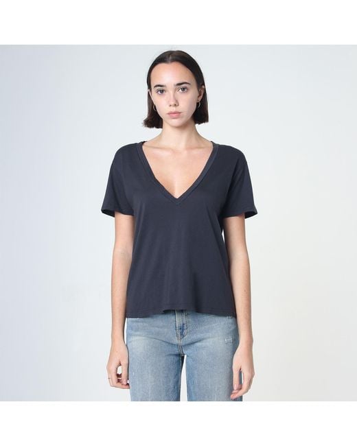 NOEND Blue Supima Cotton Deep V Neck Tee