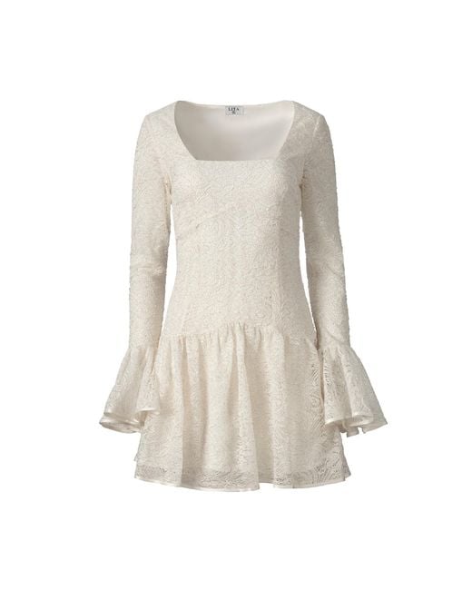 Lita Couture Natural Lace Mini Dress With Ruffles