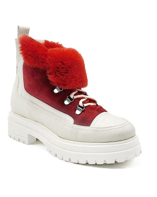 Beautiisoles by Robyn Shreiber Made in Italy Red Francy Leather & Faux Fur Comfortable Ankle Hiking Valentine Bootie