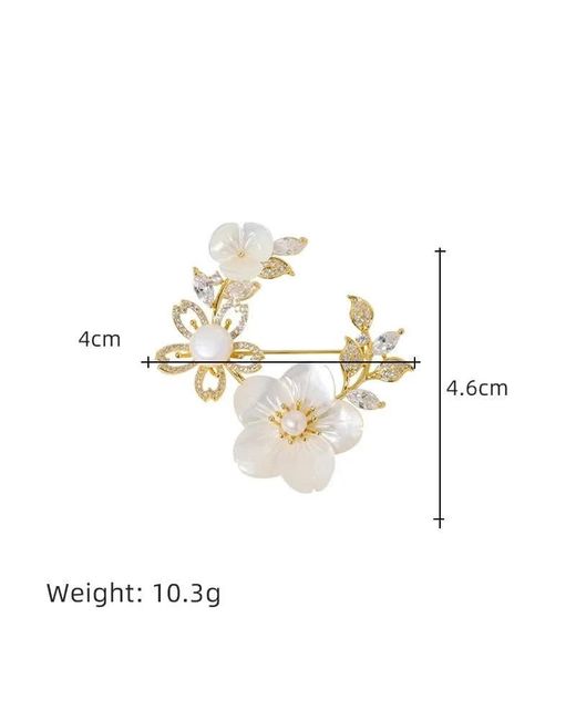 Angel Barocco Metallic Vintage Floral Mother-Of-Pearl Brooch