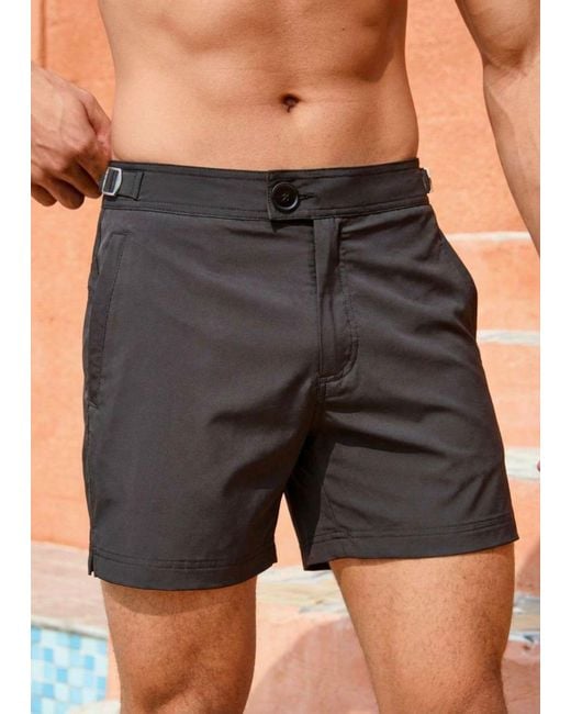 Vayla Black Classic Plain Long Length Swim Shorts With Adjustable Waist for men