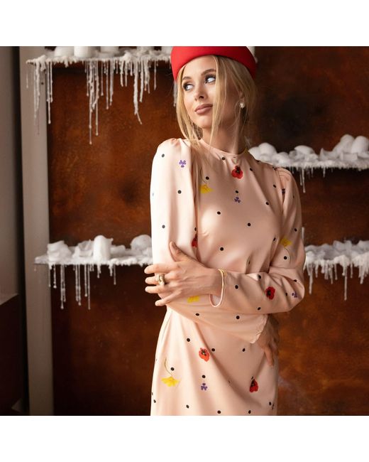 RainSisters Pink Long Sleeve Midi Dress: Peach Blossom