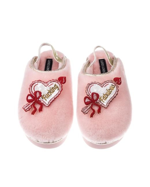Laines London Pink Flatform Cloud Slippers With Fucking Fabulous Hearts Brooches