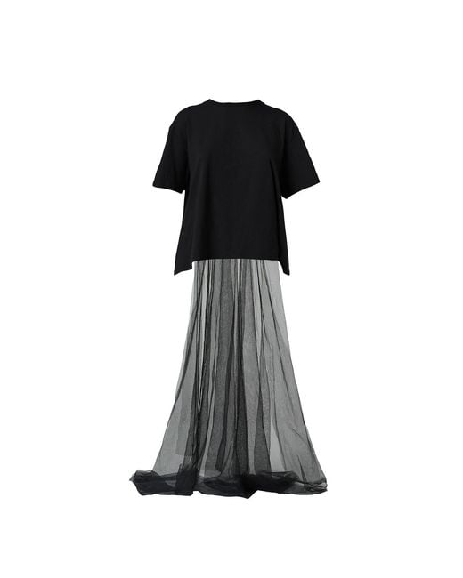LIA ARAM Black Tulle Train Tee