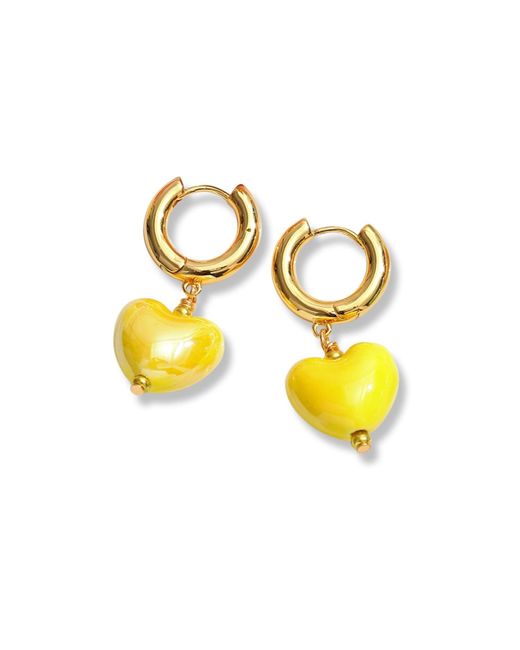 Classicharms Yellow Ceramic Heart Dangle Earrings