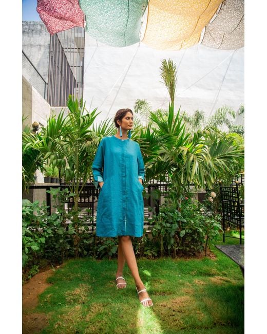 NoLoGo-chic Blue Super Mix Coat Dress Linen