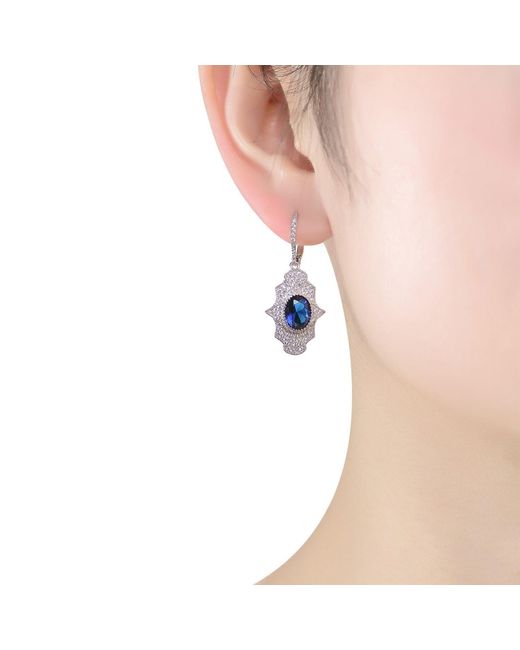 Genevive Jewelry Blue Sterling Silver Sapphire Cubic Zirconia Embelish Leverback Earrings